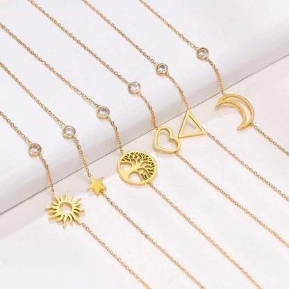 Minimalist Round 304 Stainless Steel 18K Gold Plated Rhinestones Bracelets In Bulk