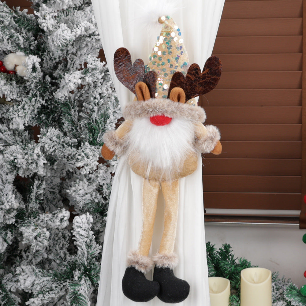 2 Pieces Christmas Curtain Buckle Long Hat Style Cartoon Old Man Elk Elf Holding Curtain Christmas Celebration Supplies