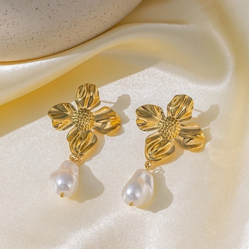 Elegant Vintage Style Classic Style Flower 304 Stainless Steel Plastic 18K Gold Plated Polishing Plating Earrings Necklace