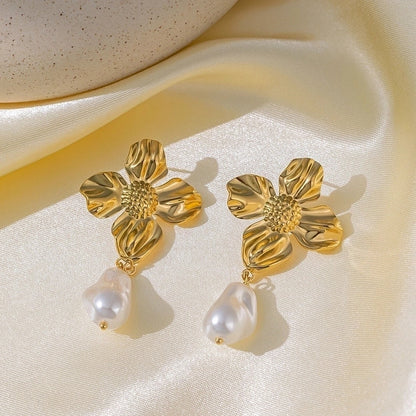 Elegant Vintage Style Classic Style Flower 304 Stainless Steel Plastic 18K Gold Plated Polishing Plating Earrings Necklace