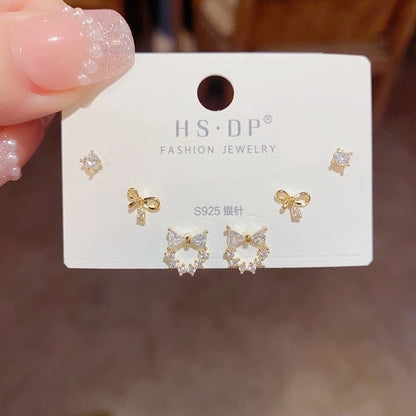 Fashion Geometric Copper Plating Artificial Pearls Zircon Earrings 3 Pairs