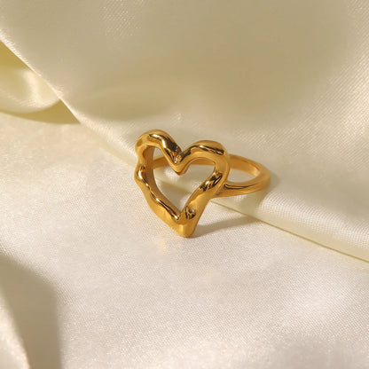 Women IG Style Heart Stainless Steel 18K Gold Plated Rings