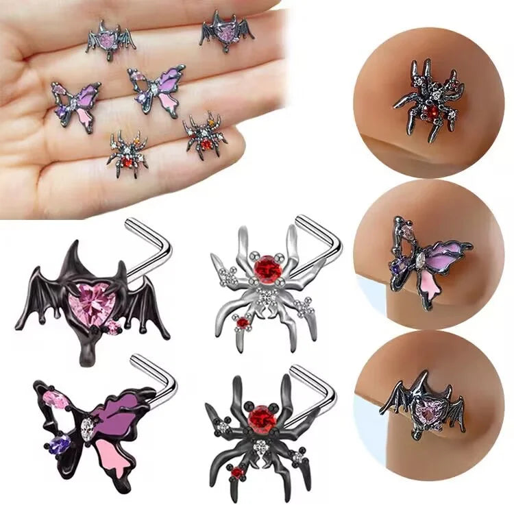 Nose Rings & Studs Hip-hop Rock Animal Bat Bow Knot Stainless Steel Copper Plating Inlay Rhinestones Zircon