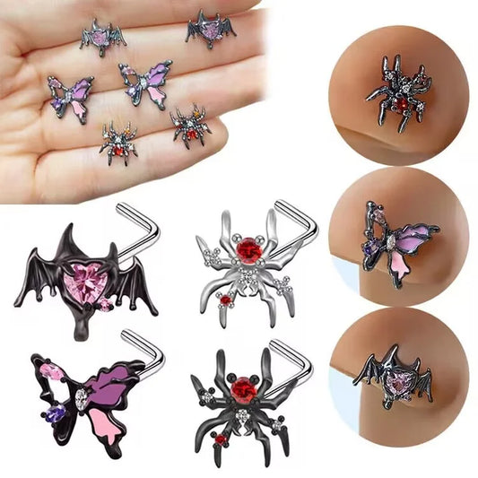 Nose Rings & Studs Hip-hop Rock Animal Bat Bow Knot Stainless Steel Copper Plating Inlay Rhinestones Zircon