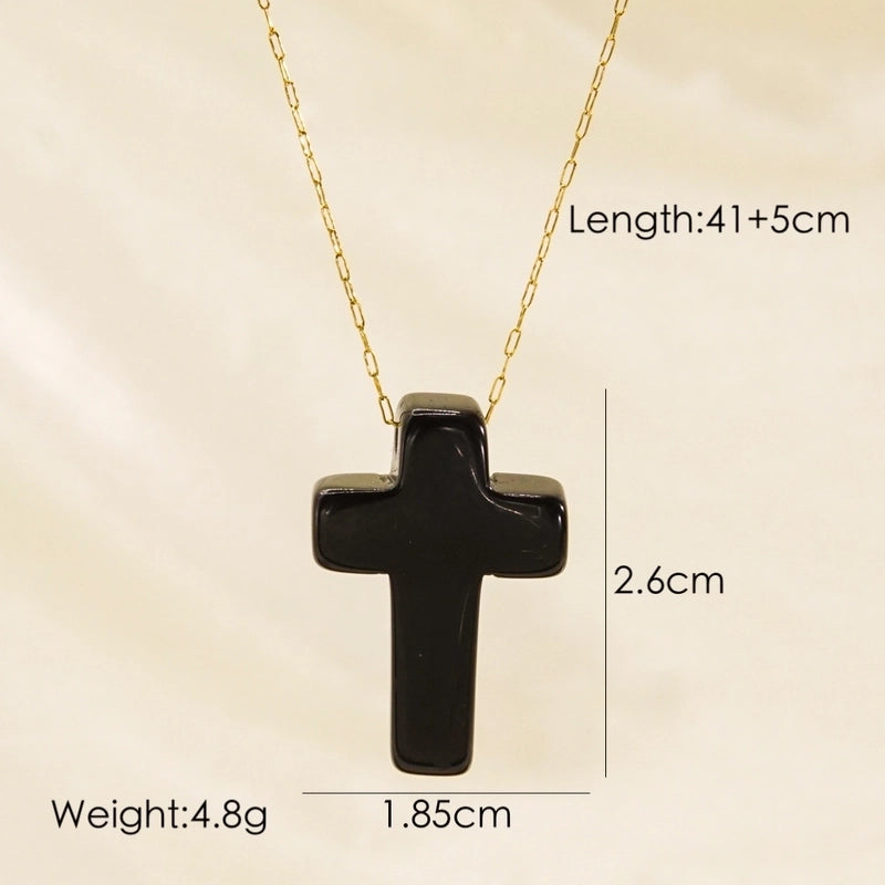 Minimalist Geometric Cross Natural Stone Titanium Steel Pendant Necklace In Bulk