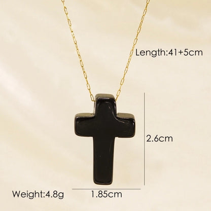 Minimalist Geometric Cross Natural Stone Titanium Steel Pendant Necklace In Bulk