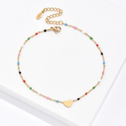 Fashion Pentagram Star Heart Shape 201 Stainless Steel Beads 18K Gold Plated Beaded Plating Anklet