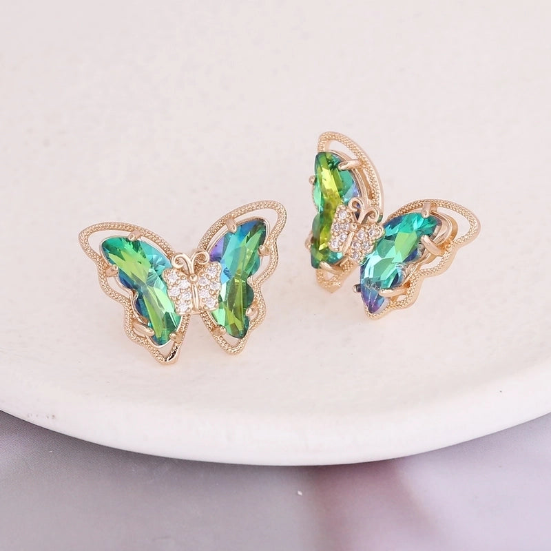 Fashion Butterfly Copper No Inlaid 18K Gold Plated Earrings Ear Studs