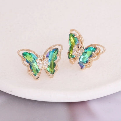 Fashion Butterfly Copper No Inlaid 18K Gold Plated Earrings Ear Studs