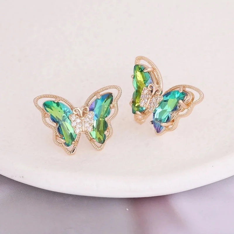 Fashion Butterfly Copper No Inlaid 18K Gold Plated Earrings Ear Studs