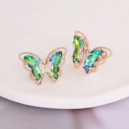 Fashion Butterfly Copper No Inlaid 18K Gold Plated Earrings Ear Studs