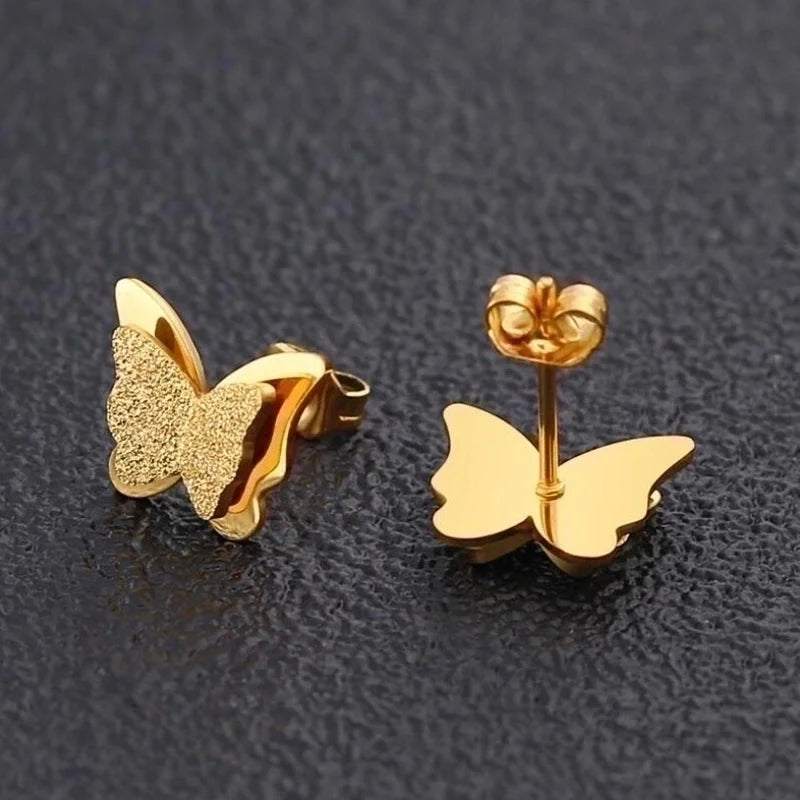 1 Pair Retro Butterfly Plating Hollow Out 304 Stainless Steel 18K Gold Plated Ear Studs