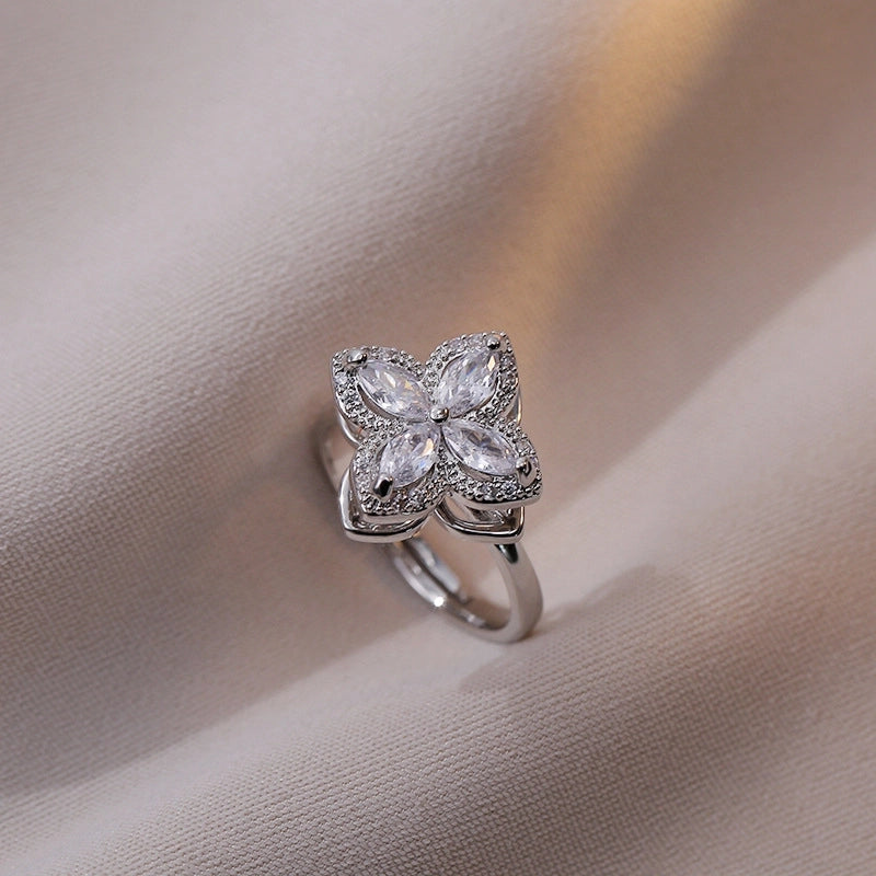 Casual Elegant Flower Copper Zircon Open Rings