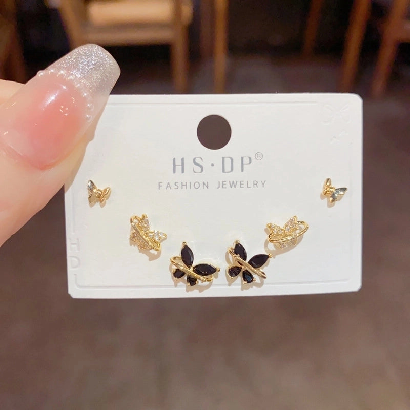 Fashion Geometric Copper Plating Artificial Pearls Zircon Earrings 3 Pairs