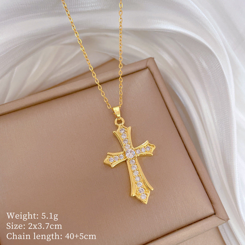 Minimalist Geometric Titanium Steel Diamond Inlay Necklaces