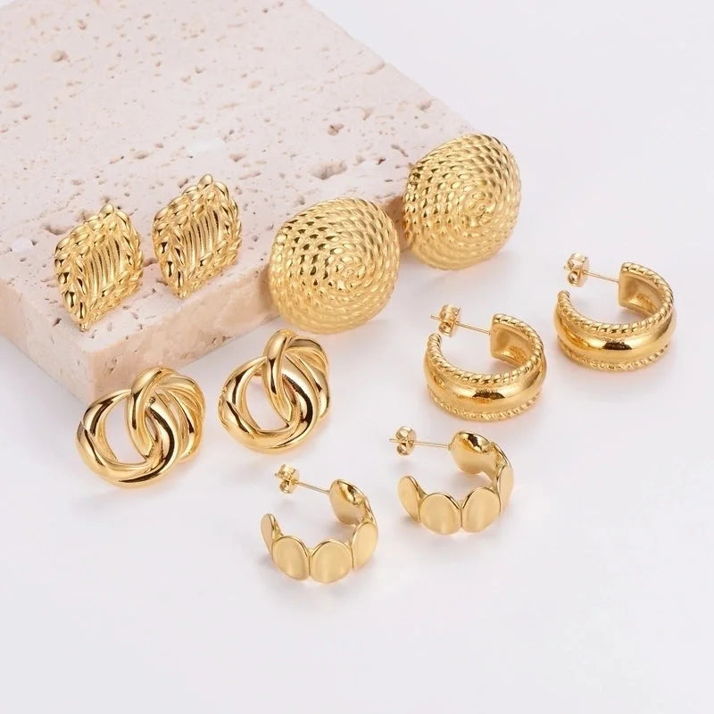1 Pair French Style Minimalist Round Square Heart Shape 304 Stainless Steel No Inlaid 18K Gold Plated Ear Studs