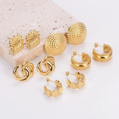 1 Pair French Style Minimalist Round Square Heart Shape 304 Stainless Steel No Inlaid 18K Gold Plated Ear Studs