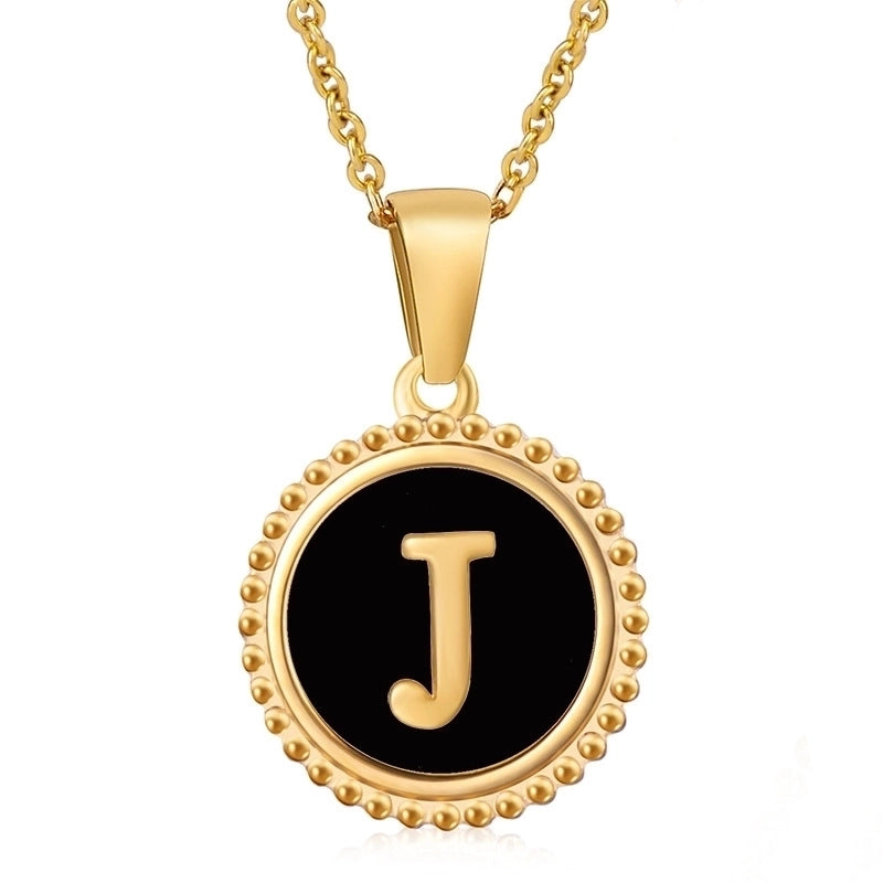 Minimalist Round Letter Stainless Steel Inlay Shell Pendant Necklace