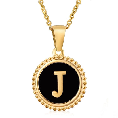 Minimalist Round Letter Stainless Steel Inlay Shell Pendant Necklace