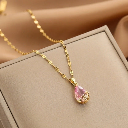 Lady Animal Flower Artificial Pearl Titanium Steel Copper Plating Inlay Zircon Pendant Necklace