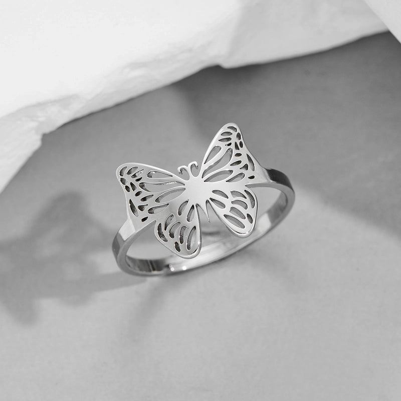Funny Sweet Pastoral Star Bat Butterfly 201 Stainless Steel 18K Gold Plated Polishing Open Rings