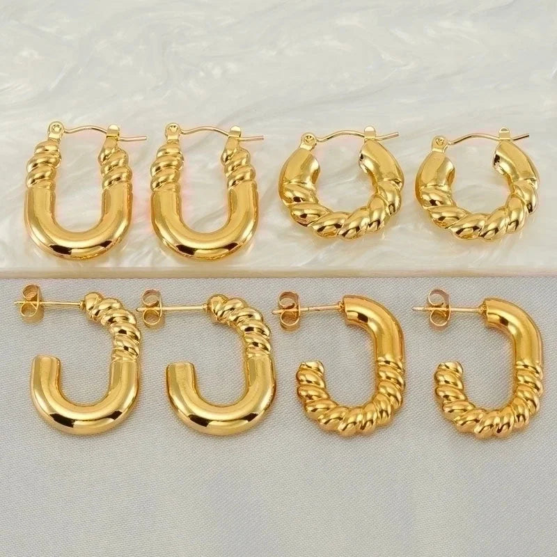 1 Pair Elegant Square Water Droplets Polishing Plating Stainless Steel Titanium Steel 18K Gold Plated Earrings