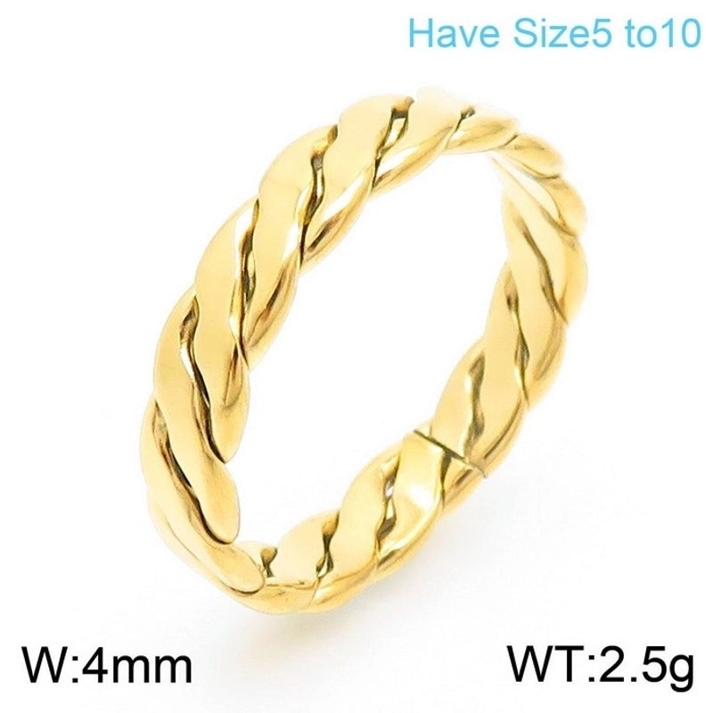 Fashion Twist Titanium Steel 18K Gold Plated Polishing Stainless Steel Rings