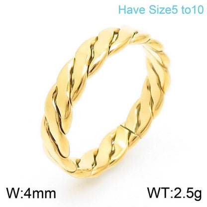 Fashion Twist Titanium Steel 18K Gold Plated Polishing Stainless Steel Rings