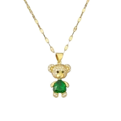 Cartoon Style Cute Little Bear Titanium Steel Copper Pearl Zircon Plating Inlay Pendant Necklace