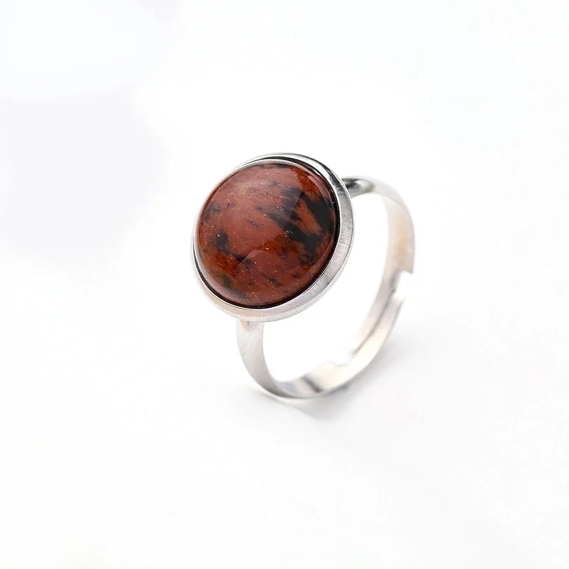 Casual Minimalist Round Spot Solid Color 304 Stainless Steel Natural Stone Opal Polishing Inlay Adjustable Ring
