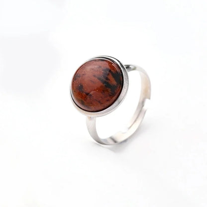 Casual Minimalist Round Spot Solid Color 304 Stainless Steel Natural Stone Opal Polishing Inlay Adjustable Ring