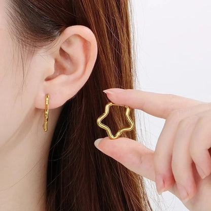 1 Pair Basic Minimalist Classic Style Geometric Star Solid Color 304 Stainless Steel 18K Gold Plated Hoop Earrings