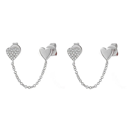 1 Pair IG Style Cute French Style Heart Shape Copper Zircon 24K Gold Plated Dangling Earrings