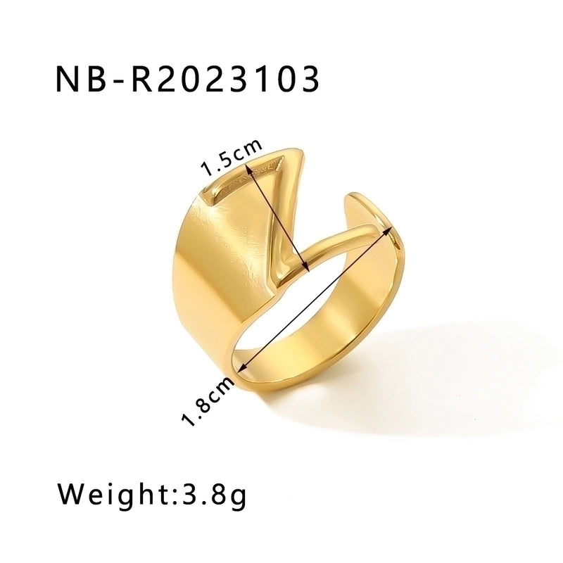 304 Stainless Steel 18K Gold Plated Modern Style Minimalist Asymmetrical Plating Letter Open Rings