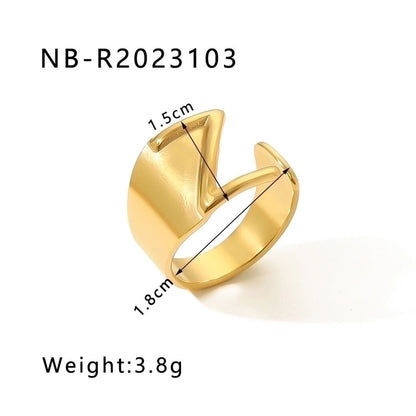 304 Stainless Steel 18K Gold Plated Modern Style Minimalist Asymmetrical Plating Letter Open Rings