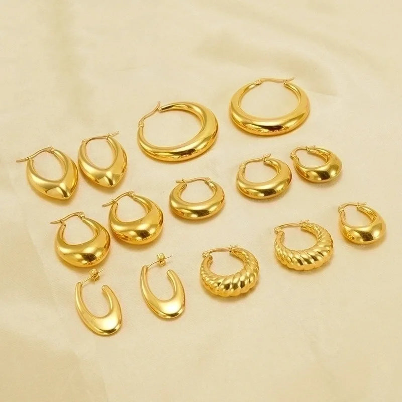 1 Pair Retro Solid Color Plating 304 Stainless Steel 18K Gold Plated Earrings