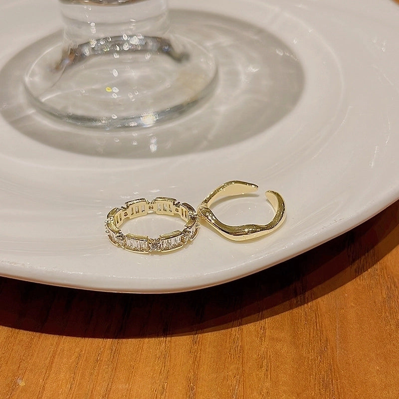 Minimalist Heart Shape Flower Bow Knot Copper Inlay Artificial Pearls Opal Zircon Rings