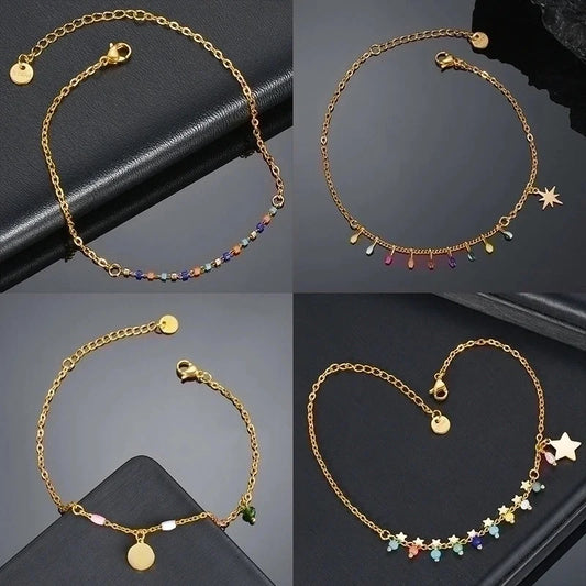 Copper 14K Gold Plated Minimalist Plating Star Earrings Anklet Necklace