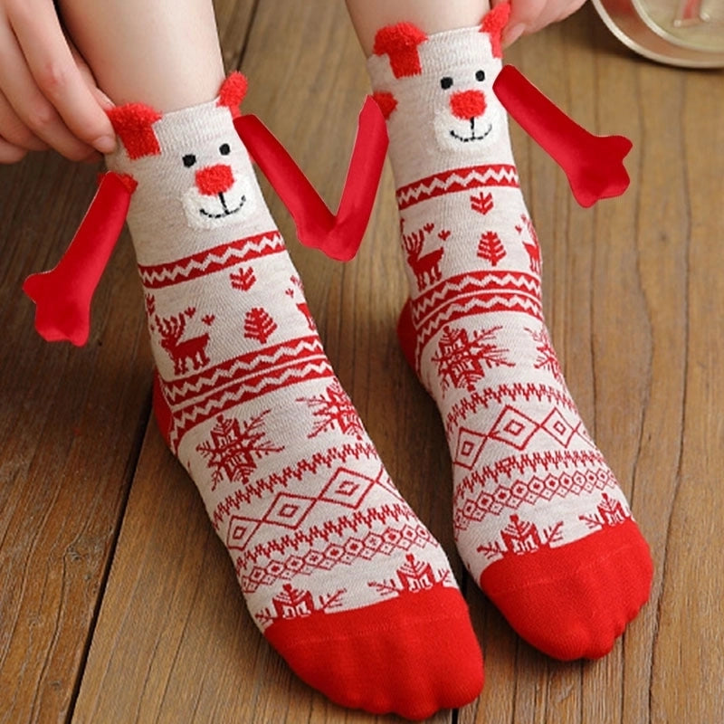 New Popular Christmas Socks Autumn And Winter Cotton Magnet Magnet Hand-holding Socks Mid-calf Length Socks In Stock