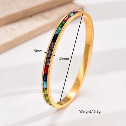 Classic Style Round 304 Stainless Steel 14K Gold Plated Zircon Bangle In Bulk