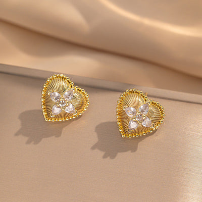 2 Pieces Moderate Luxury Flower Copper Diamond Inlay Stud Earrings