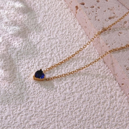 Sweet Minimalist Commute Heart Shape 304 Stainless Steel Rhinestones Birthstone 18K Gold Plated Inlay Necklace