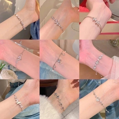 Elegant Lady Heart Shape Flower Bow Knot Titanium Steel Plating Inlay Rhinestones Bracelets