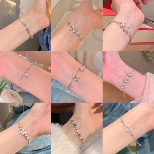 Elegant Lady Heart Shape Flower Bow Knot Titanium Steel Plating Inlay Rhinestones Bracelets