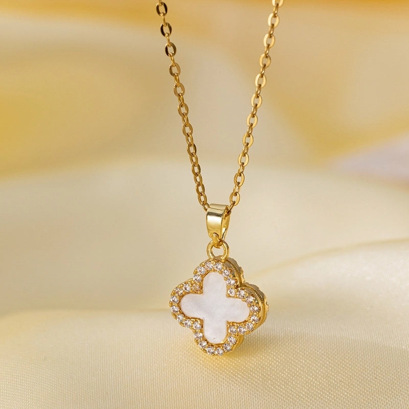Titanium Steel Copper Plating Heart Shape Flower Bow Knot Pendant Necklace