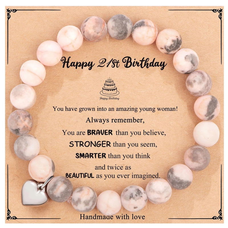 New Natural Stone Beaded Bracelet Birthday Christmas Gift Emperor Stone Powder Zebra Bracelet