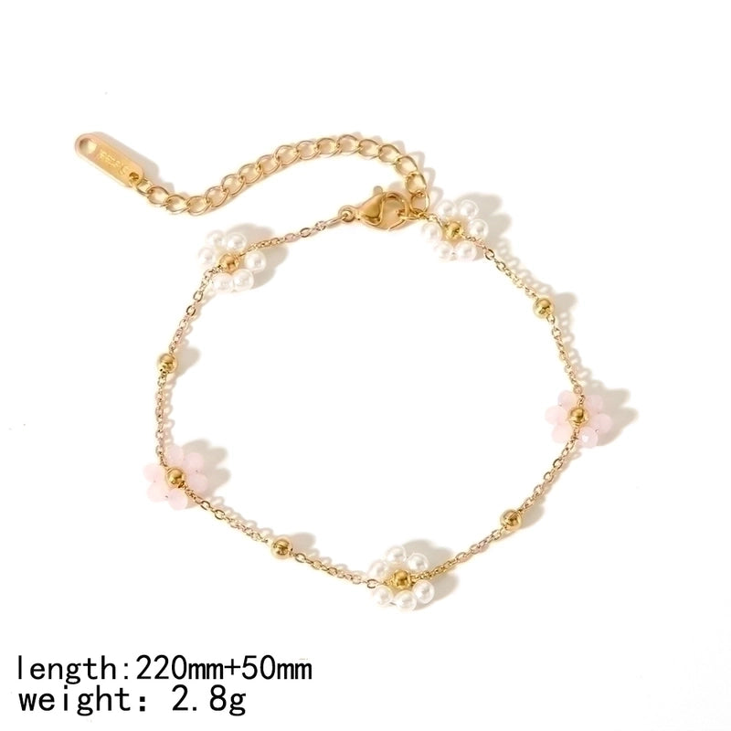 Stainless Steel 18K Gold Plated Minimalist Polishing Plating Flower Bracelets Anklet Necklace