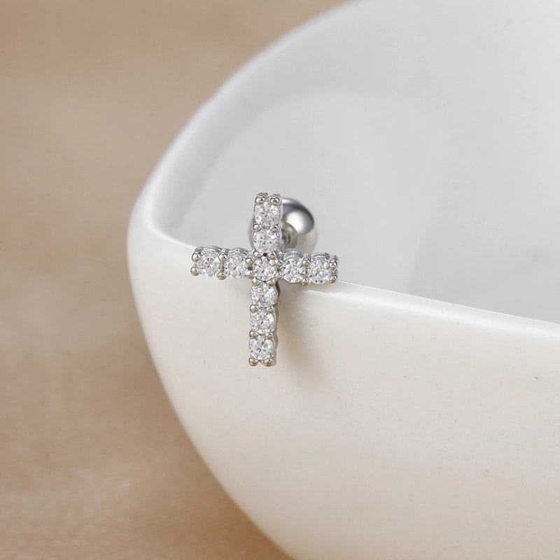 1 Piece Ear Cartilage Rings & Studs IG Style Ice Cream Heart Shape Candy 304 Stainless Steel Inlay Zircon 18K Gold Plated Ear Cartilage Rings & Studs