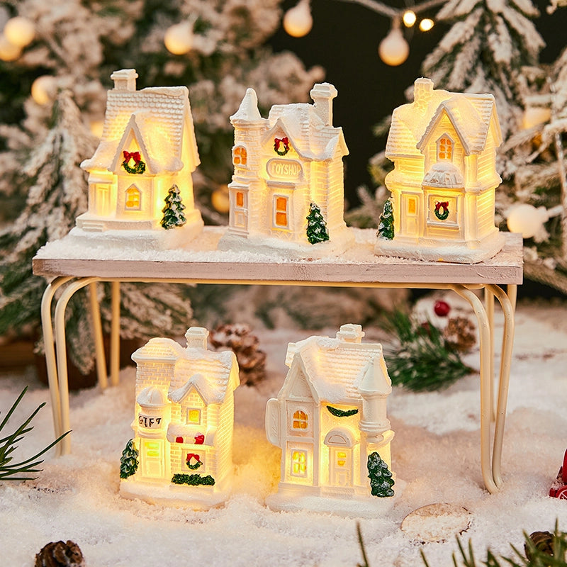 Christmas Small Ornaments Holiday Decorations Christmas Eve House Micro Landscape Luminous Desktop Window Scene Layout Gift