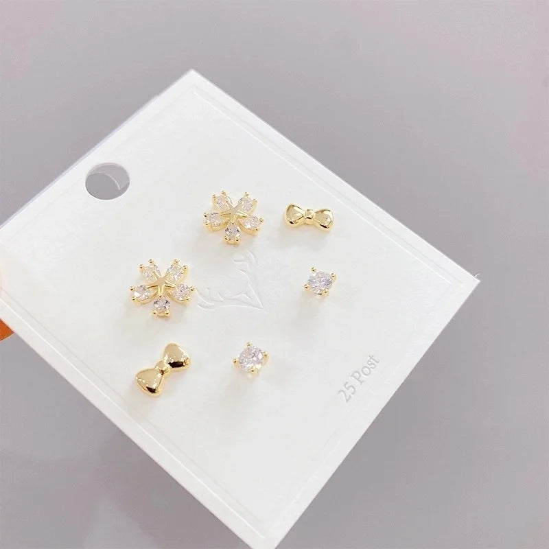 1 Set Minimalist Snowflake Copper Inlay Rhinestones Ear Studs